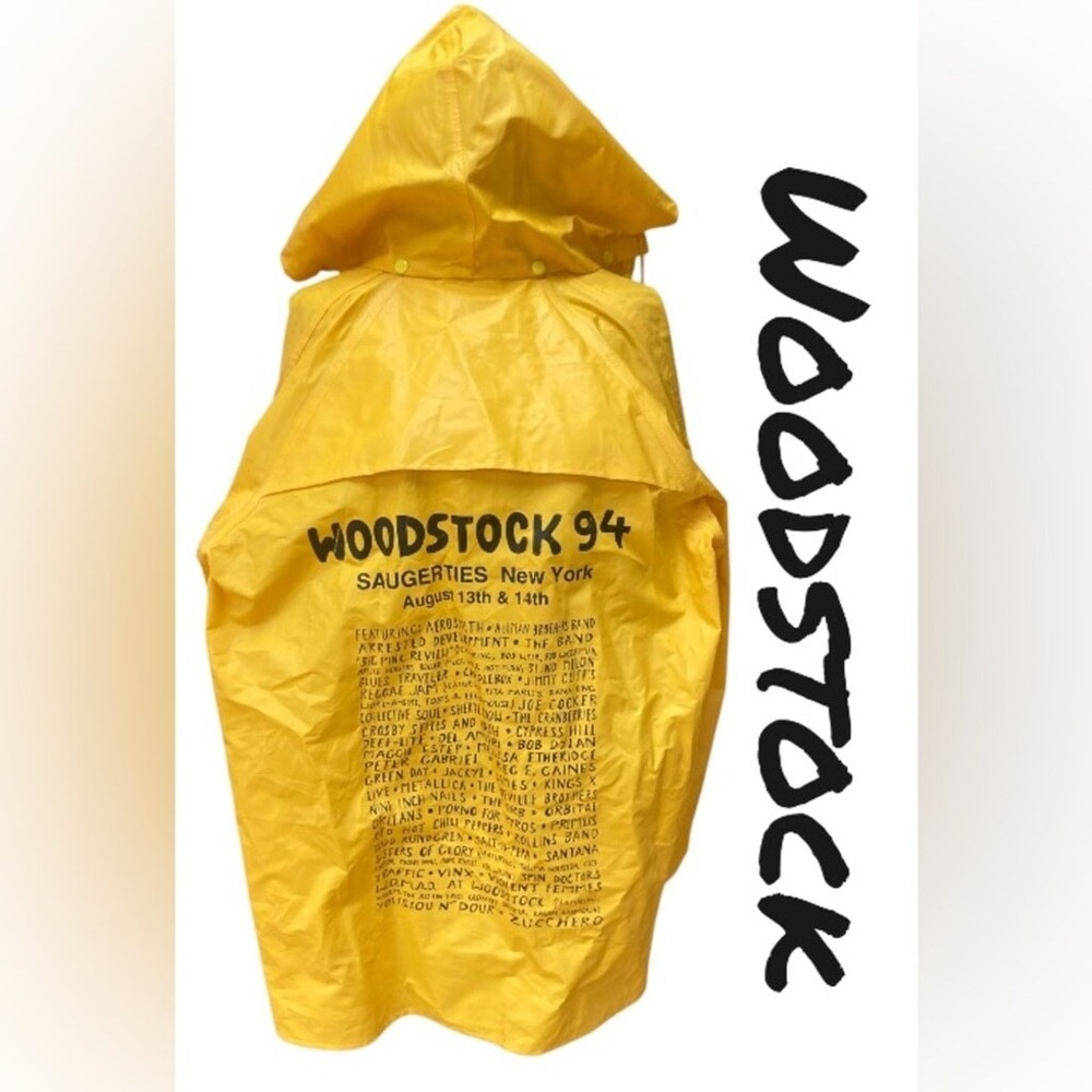 Vintage Woodstock '94 Yellow Raincoat Size Large Button Down Collectable Rare